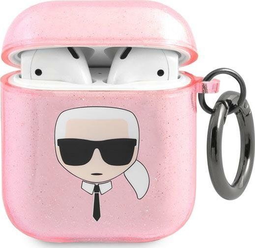 Karl Lagerfeld Etui ochronne KLA2UKHGP Glitter Karl`s Head do AirPods 1/2 rozowe KLD748PNK (3666339030315)