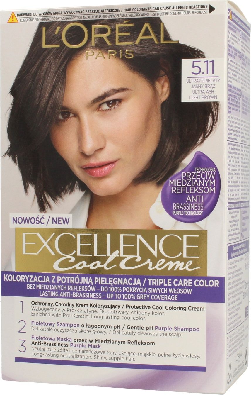 L'Oreal Paris Krem koloryzujacy do wlosow Exellence 5.11 Ultra Popielaty Jasny Braz 0216350 (3600523940110)