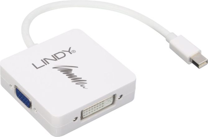 Adapter AV Lindy DisplayPort Mini - HDMI - VGA - DVI-I bialy (41035) 41035 (4002888410359)