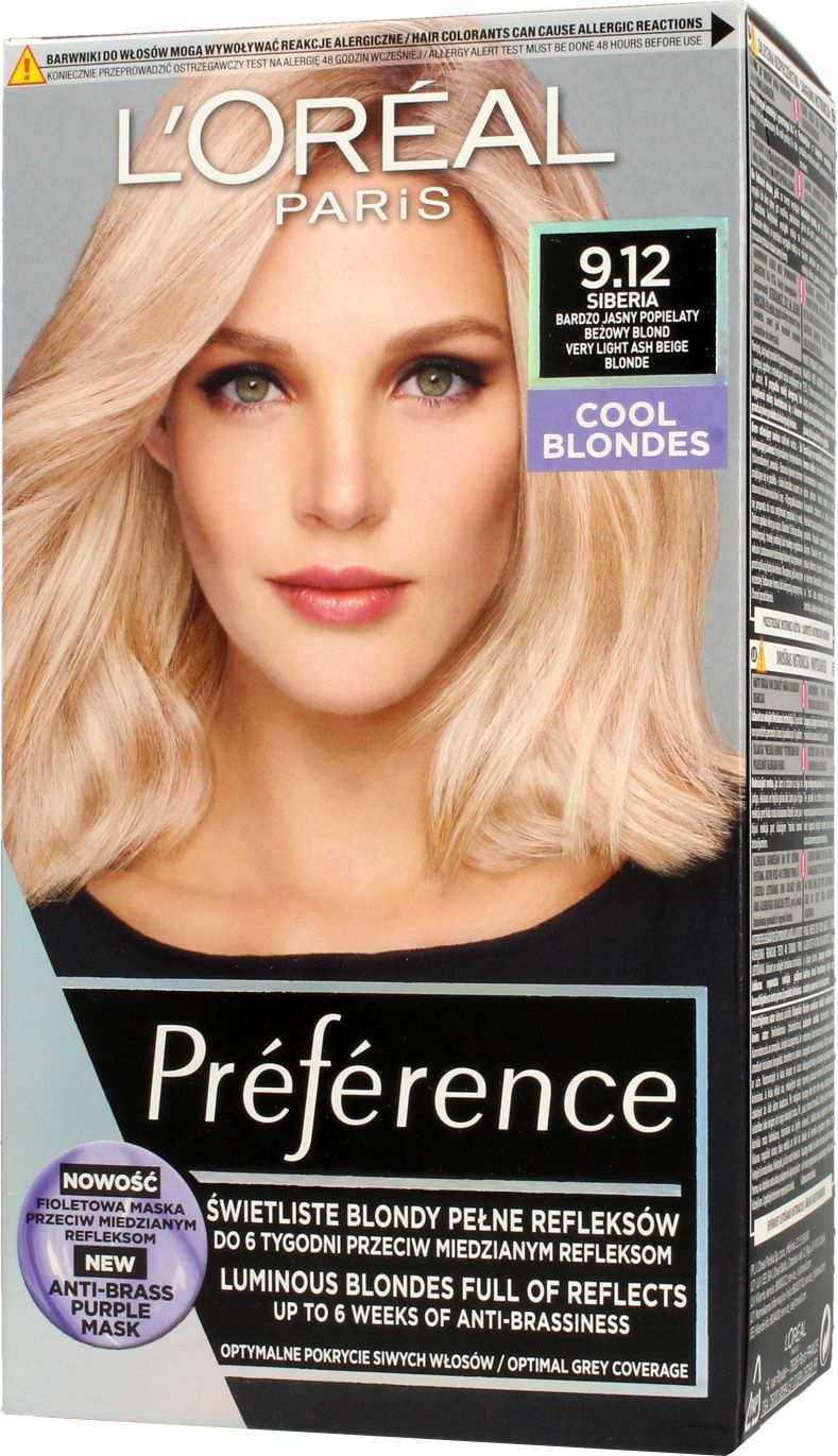 L'Oreal Paris Preference Farba do wlosow 9.12 Siberia - Bardzo Jasny Popielaty Bezowy Blond 1op. 0218200 (3600523949236)