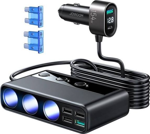 Joyroom JR-CL06 Multi 3 Sockets and 5 Ports Car Charger Black iekārtas lādētājs