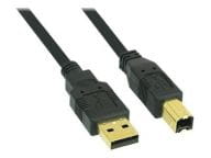 InLine USB 2.0 Kabel, A an B, vergoldet - black, 2m USB kabelis