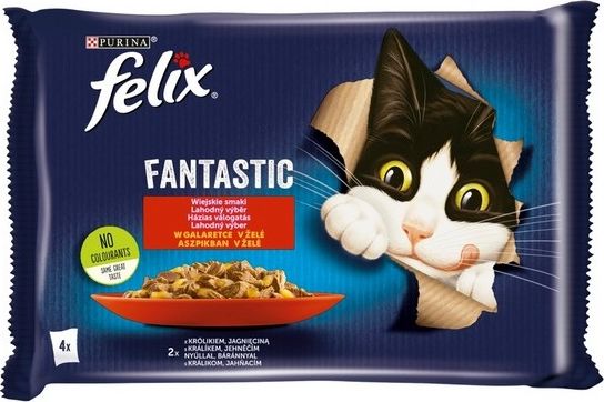 Nestle FELIX sasz.4x85g FANTASTIC KROLIK, JAGNIECINA w galaretce /12 12448335 (7613039757086) kaķu barība