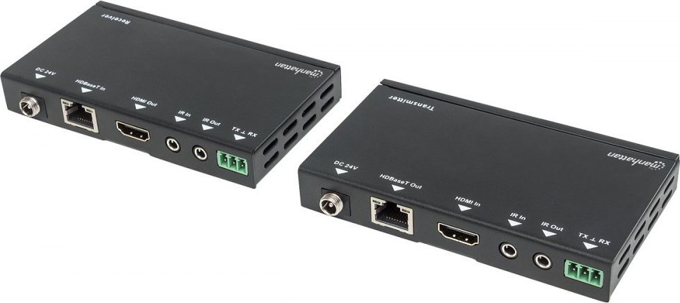Manhattan 207638 Extender sygnalu HDMI po skretce Cat5e/6/6A/7, 4K do 40m, HDBaseT do 70m