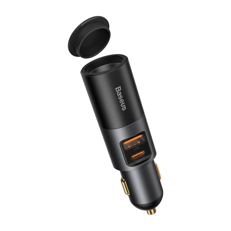 Baseus Share Together Fast Charge Car Charger with Cigarette Lighter Expansion Port, USB + USB-C 120W Gray iekārtas lādētājs