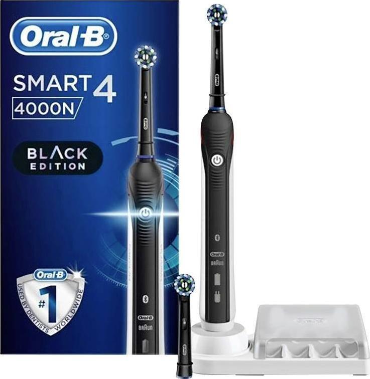 Oral-B Electric Toothbrush Smart 4000 Rechargeable, For adults, Number of brush heads included 2, Number of teeth brushing modes 3, Black mutes higiēnai