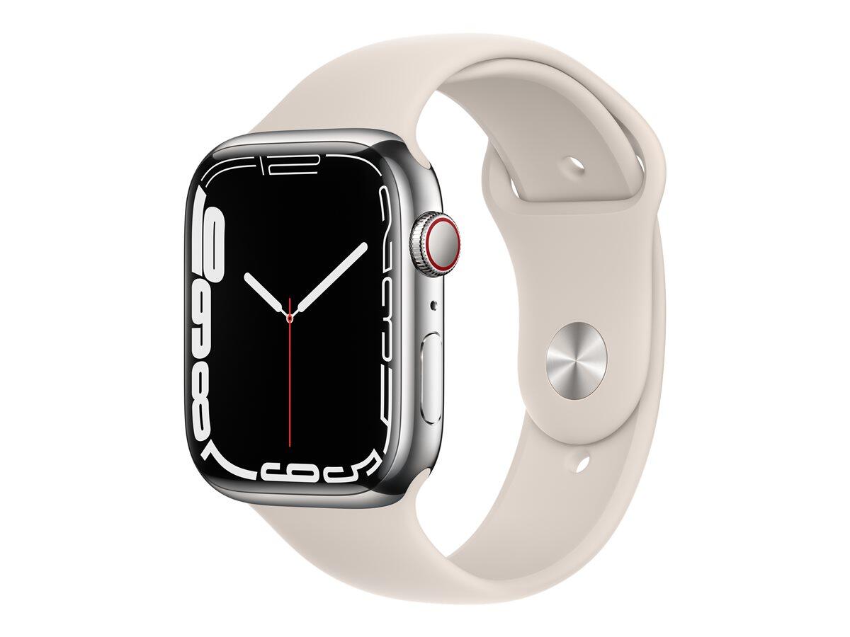 Apple Watch 7 Cell, 45mm Steel Silver, Sport Band Starlight Viedais pulkstenis, smartwatch