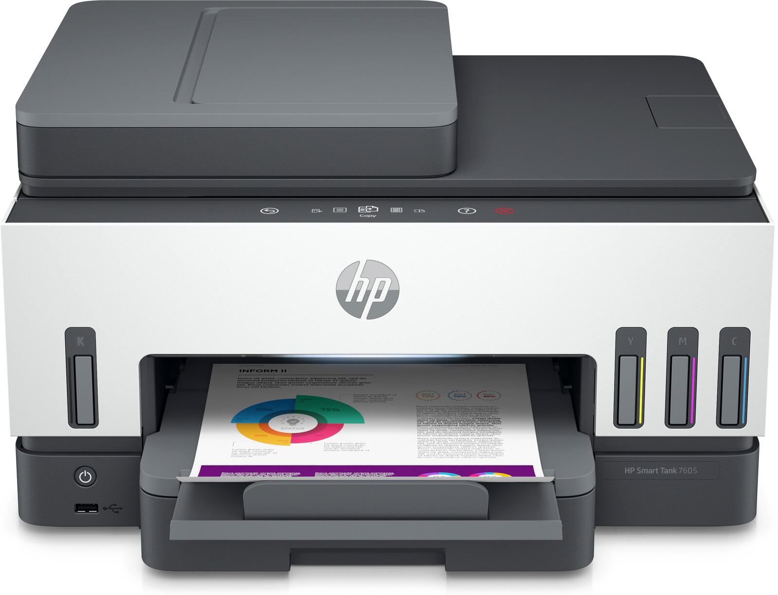 HP Smart Tank 7605 All-in-One Tintenstrahl-Multifunktionsgerat (A4, 4in1, Drucker, Scanner, Kopierer, Fax,  USB, WLAN) printeris