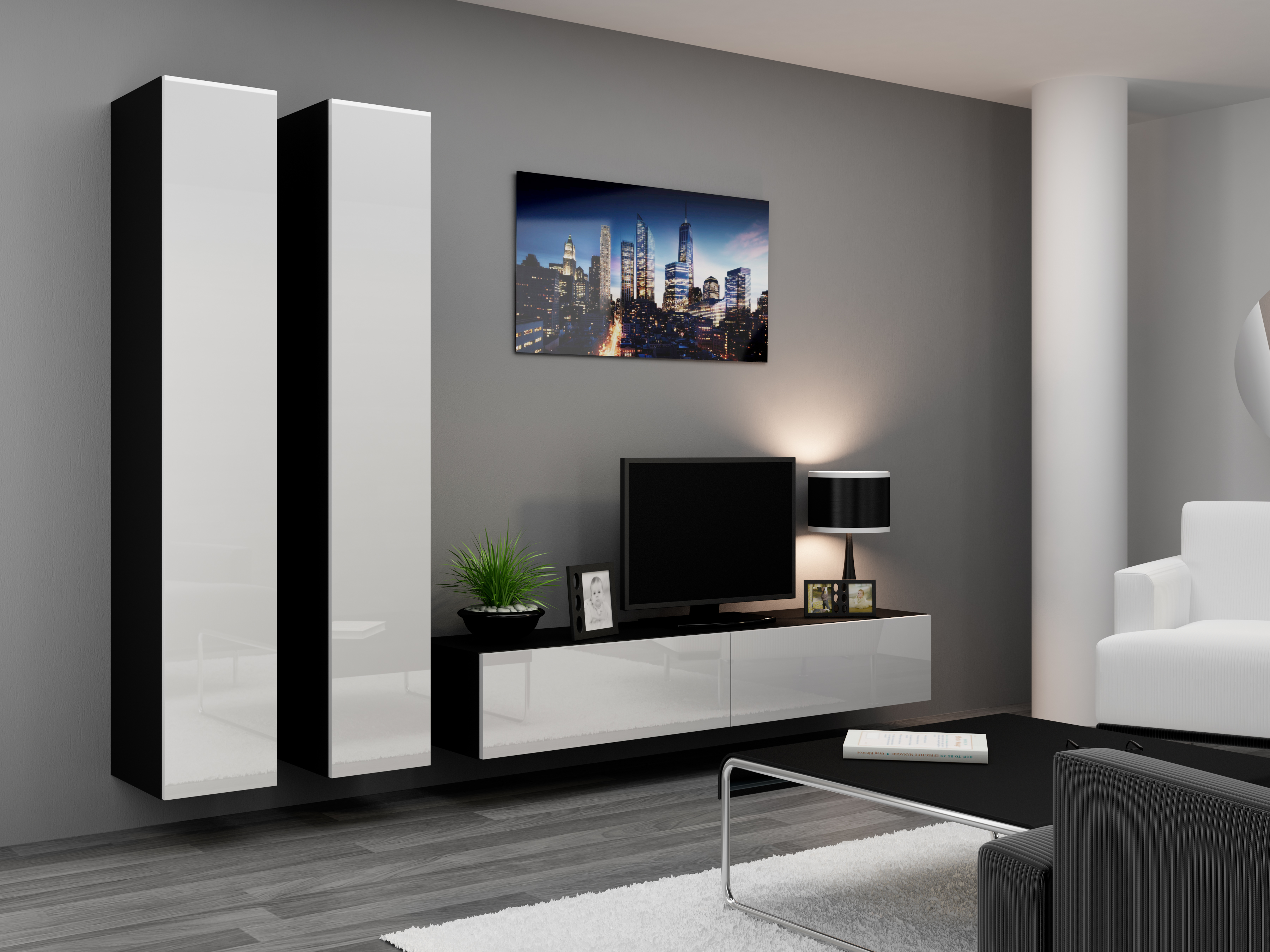 Cama TV Stand VIGO '180' 30/180/40 black/white gloss