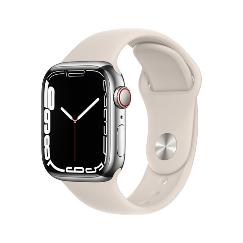 Apple Watch 7 Cell, 41mm Steel Silver, Sport Band Starlight MKHW3 Viedais pulkstenis, smartwatch
