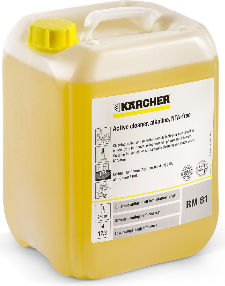 Karcher RM 81 Active Cleaner, alkaline HD / HDS 10 L 4039784470118 High-pressure cleaning concentrate for heavy oil, grease and mineral soil aksesuārs putekļsūcējam