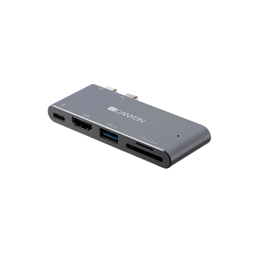 CANYON DS-5 Multiport Docking Station with 5 port, with Thunderbolt 3 Dual type C male port, 1*Thunderbolt 3 female+1*HDMI+1*USB3.0+1*SD+1*T USB centrmezgli
