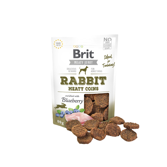 Brit MEATY JERKY Rabbit Meaty Coins RABBIT 80g barība suņiem