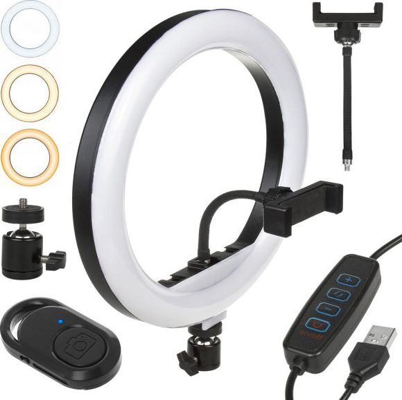 Maclean 12" 20W LED ring light with Bluetooth Shutter 3 colors 10 brightness levels foto, video aksesuāri