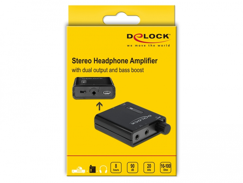 DeLOCK portable stereo headphone amplifier with two outputs and bass boost