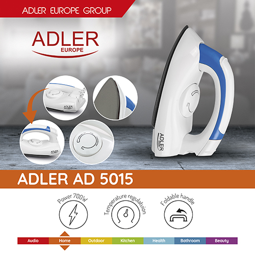 Adler AD 5015 Travel Iron, Non-stick soleplate, Power: 800W Gludeklis