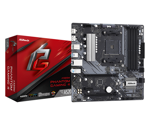 Asrock A520M Phantom Gaming 4 AMD A520 Socket AM4 micro ATX pamatplate, mātesplate