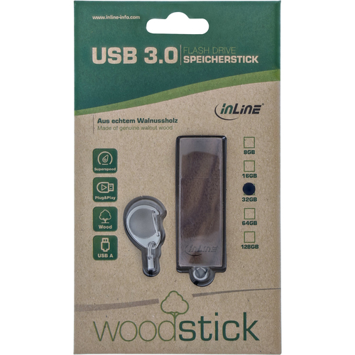 InLine woodstick USB 3.0 Speicherstick 128GB USB Flash atmiņa