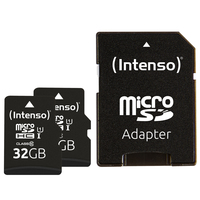 Intenso Doppelpack microSDHC 32GB UHS-I Premium inkl. SD-Adapter - High Capacity SD (MicroSDHC) Speicherkarte Klasse 10 (3423482) 4034303026 atmiņas karte