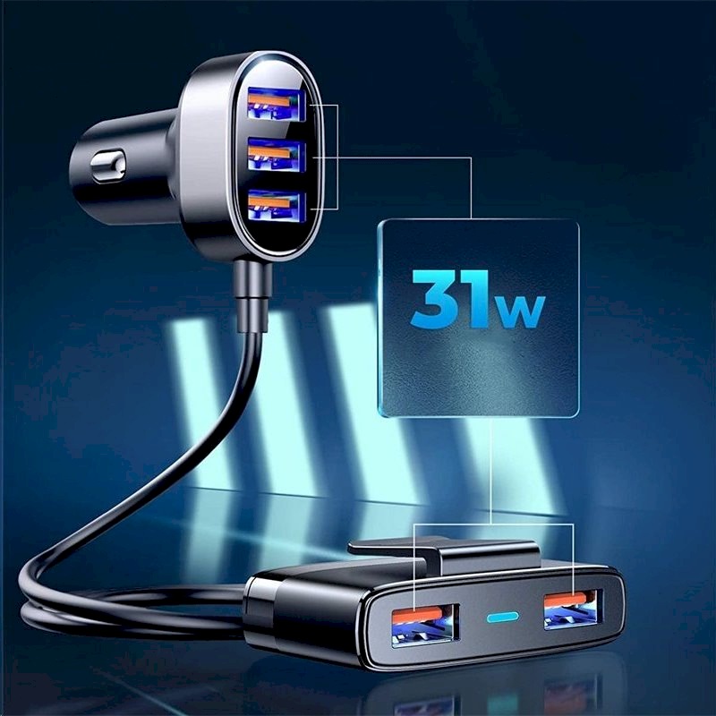 Joyroom JR-CL03 Multi 5 Ports USB Car Charger Black iekārtas lādētājs