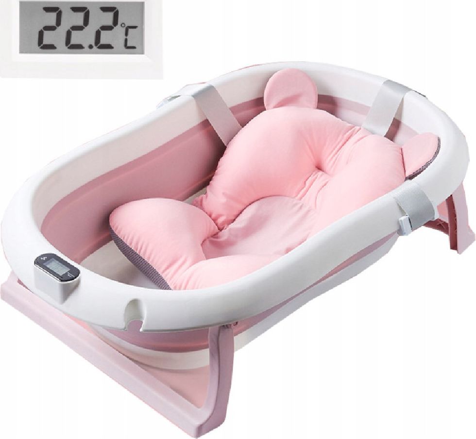 Primabobo Folding Bathtub with Electronic Thermometer and Bath Cushion, Pink Vannas istabas piederumi