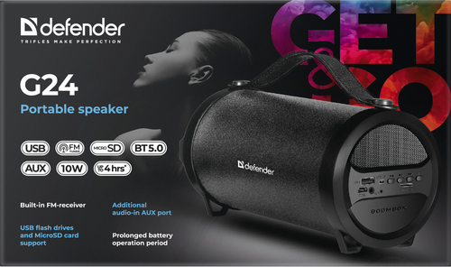 SPEAKER DEFENDER G24 BLUETOOTH/FM/TF/USB 10W BLACK pārnēsājamais skaļrunis