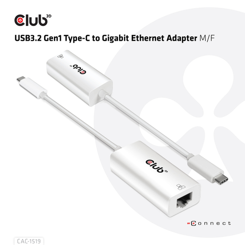 CLUB3D USB3.2 Gen1 Type-C to Gigabit Ethernet Adapter M/F tīkla karte