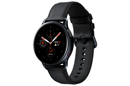 Samsung Galaxy Watch Active 2 - 40 mm - schwarzes Edelstahl - intelligente Uhr mit Band - Leder - schwarz - Anzeige 3 cm (1.2) - 4 GB - Wi-F Viedais pulkstenis, smartwatch