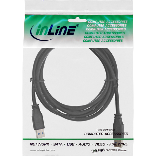 InLine 35203 USB 3.0 Kabel A an A schwarz 0.3m kabelis, vads