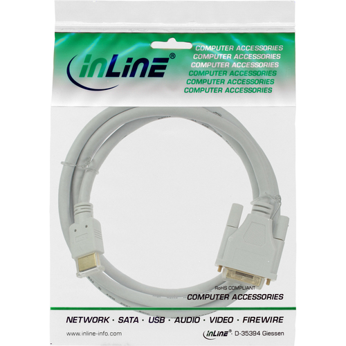 INLINE - Video Cable - Single Link - HDMI / DVI - HDMI (M) to DVI- D (M) - 5 m - unshielded - white kabelis, vads