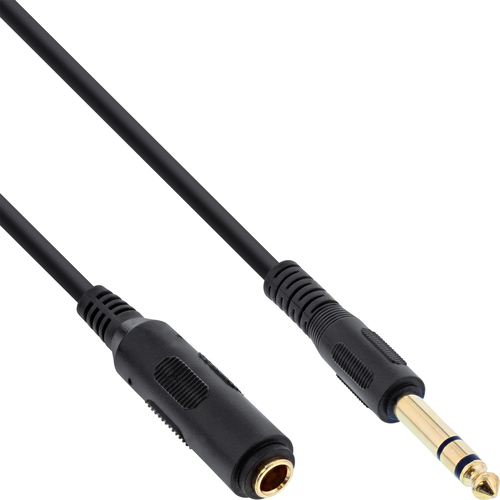 InLine Headphone Extension, 6.3mm Jack Plug / Jack, Stereo, Gold Plated Contacts, Black, 2m (99972) kabelis, vads