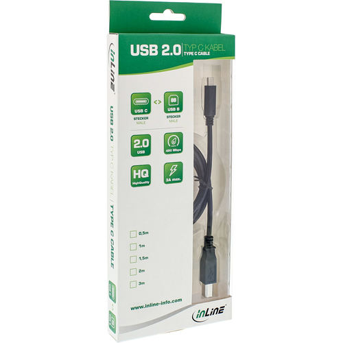 Kabel USB InLine USB C -> USB B (M/M) Black 3m (35763) kabelis, vads