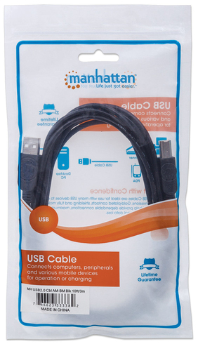 Manhattan Hi-Speed USB 2.0 cable A-B M/M 1m black USB kabelis
