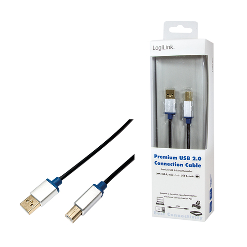 Premium USB 2.0 Verbindungskabel, USB-A->USB-B ST/ST,2m USB kabelis