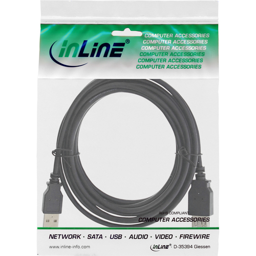 Kabel USB InLine USB A/A, 0.5m, black (34650B) USB kabelis