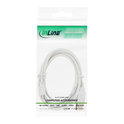 Kabel USB InLine microUSB 2m Balts (31720W) USB kabelis