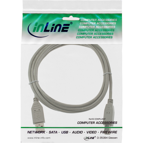 InLine USB 2.0 Kabel, A an B, beige - 3m USB kabelis