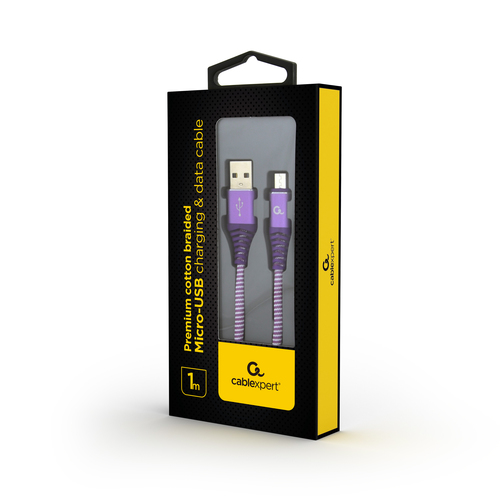 Gembird Premium cotton braided Micro-USB charging and data cable,1m,purple/white USB kabelis