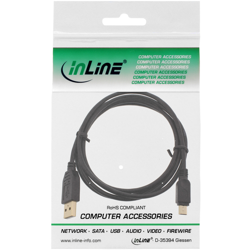 Kabel USB InLine USB A/Mini USB 5pin, 2m, Black (31820P) USB kabelis