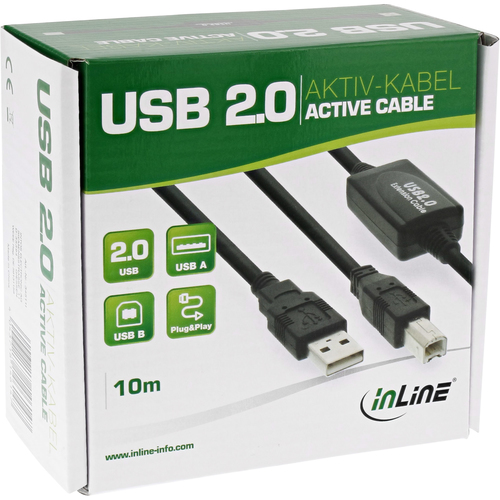 Kabel USB InLine USB A/B, 10m (34511I) USB kabelis