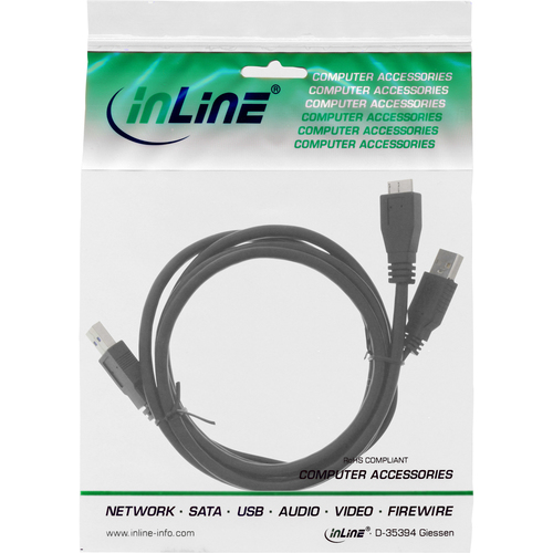 Kabel USB InLine 1m USB 3.0 Y-Kabel 2x A  Micro B  Black  (35415Y) USB kabelis