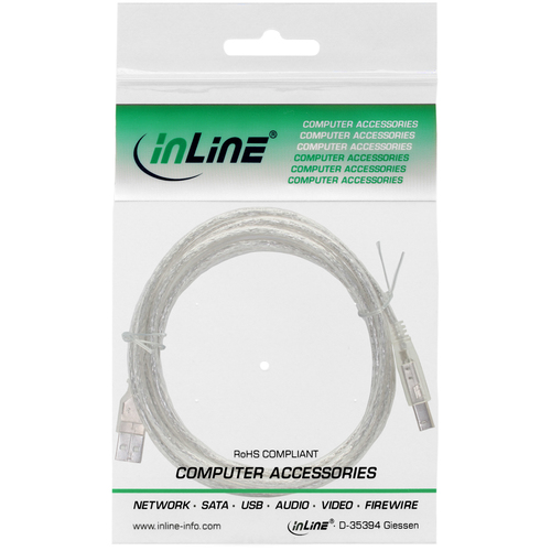 InLine USB Cable USB-A - USB-B 2 m Transparent ( 34518T ) USB kabelis