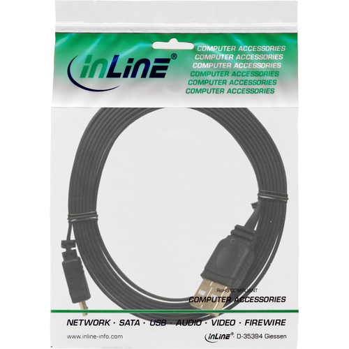 Kabel USB InLine microUSB 0.5m Ultra-plaski Black (31705F) USB kabelis