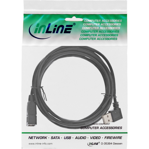 Kabel USB InLine Katowy USB A/A, 2m, Black (34618R) USB kabelis