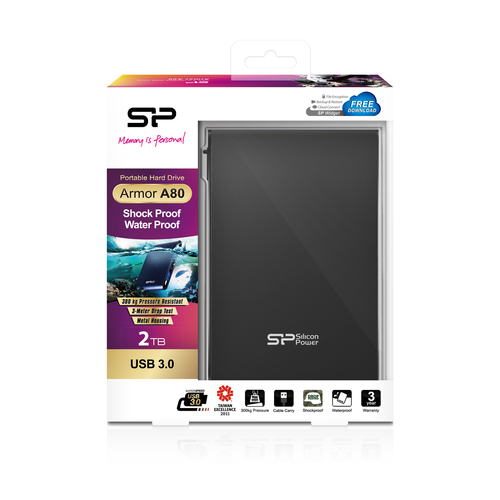 Silicon Power 6.3cm (2.5") 2TB USB3.0 A80 Black/Shock/Water extern retail Ārējais cietais disks