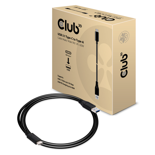 Club3D USB 3.1 Typ C Anschlusskabel > Typ A PowerDeliv.St/St retail USB kabelis