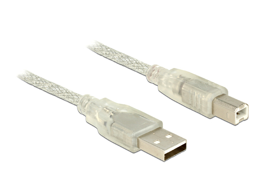 Delock Cable USB 2.0 Type-A male > USB 2.0 Type-B male 1.5m transparent USB kabelis