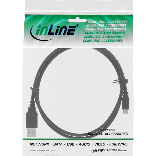 Kabel USB InLine microUSB 1.5m black (31715Q) USB kabelis