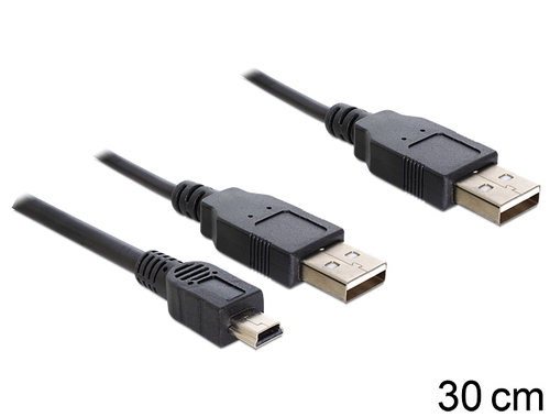 Delock Cable 2 x USB 2.0-A male > USB mini 5-pin, 0.3m USB kabelis