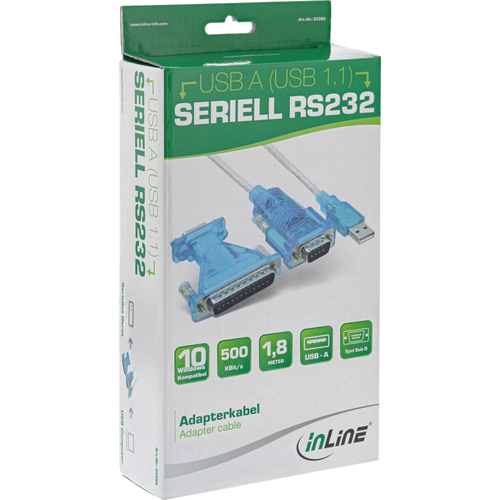 Inline 33396 USB-Seriell Adapterkabel USB Stecker A / 9pol. St 1.8m USB kabelis